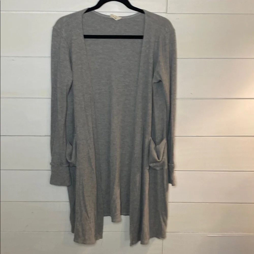 Emory Park Lightweight Cozy Knit Long Cardigan Sweater. Light Gray. Size L.